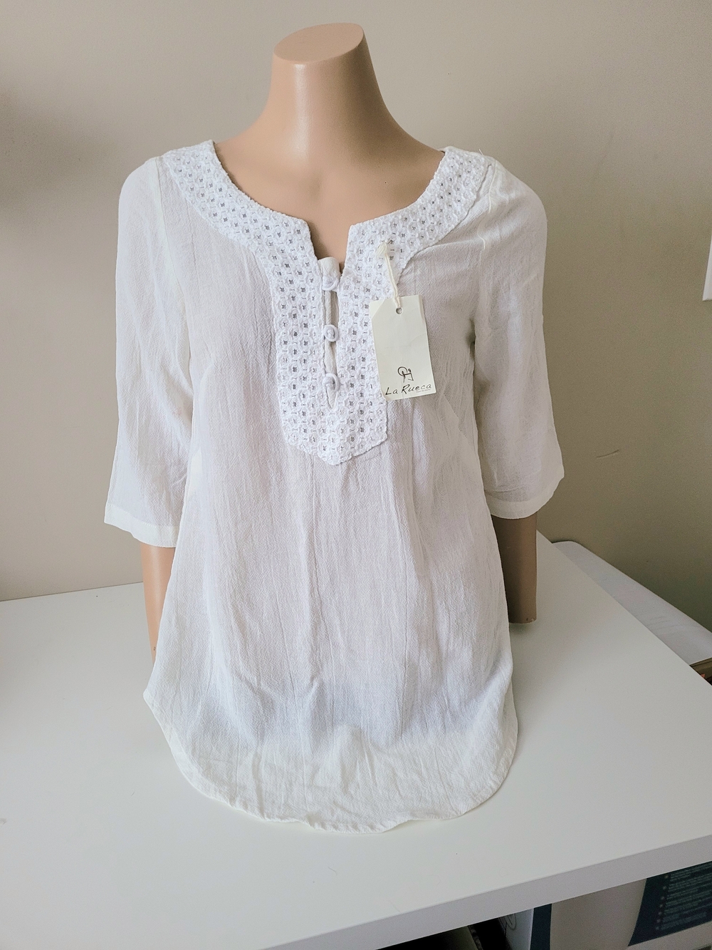 White Crochet-Detail Lightweight Tunic